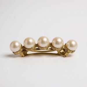 Vintage Colette Malouf Gold Tone Faux Pearl Barrette Hair‎ Clip Made in France